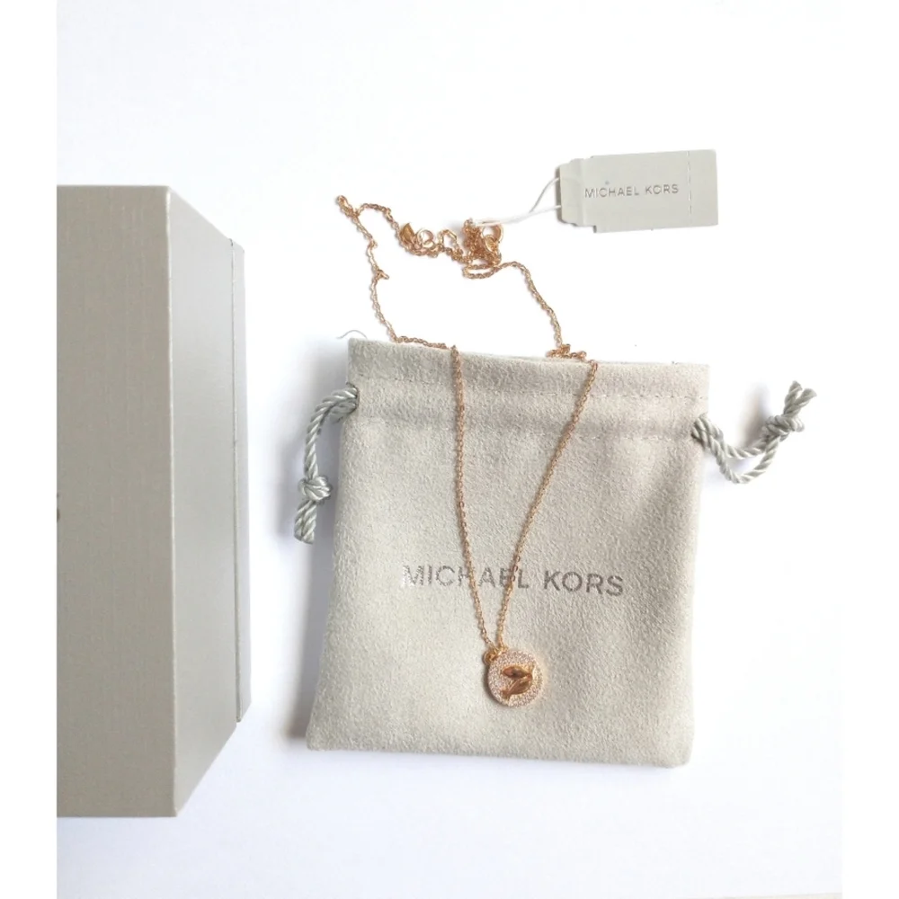 New! MICHAEL KORS Crystal Zodiac Pisces Gold-plated Sterling Silver Necklace NWB